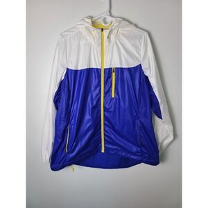 Xersion Wm 1X Windbreaker Jacket Colorblock Blue White Yellow Hooded Full Zip